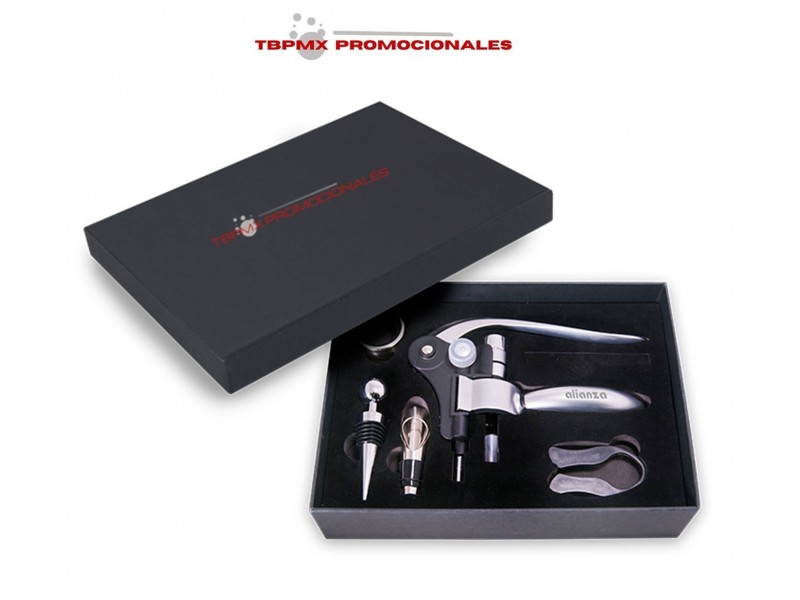 Set para vino sacacorchos corta etiquetas tapon metalico chalet promocional
