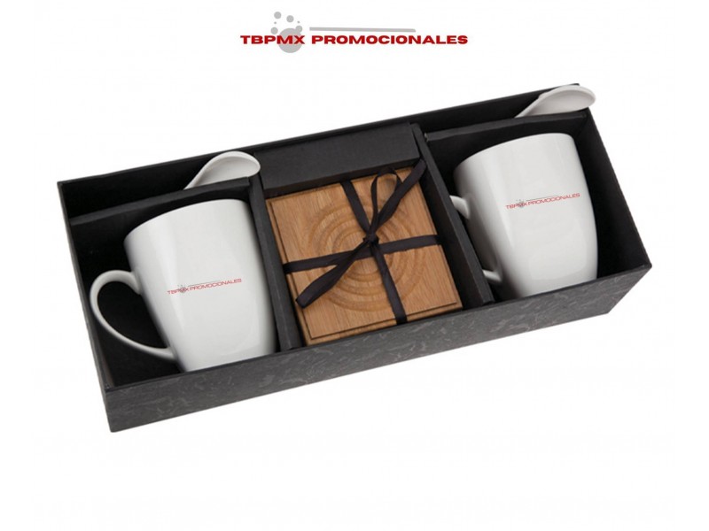 Set para cafe te con cucharas porta tazas de bambu 10 oz bambu promocional