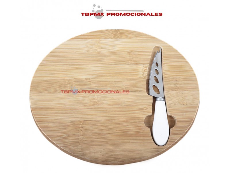 Set para quesos bambu tabla ovalada con cuchillo oval promocional