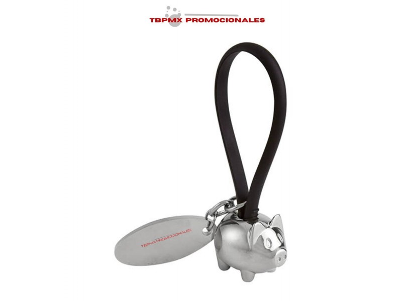 Llavero en forma de puerquito con placa metalica promocional