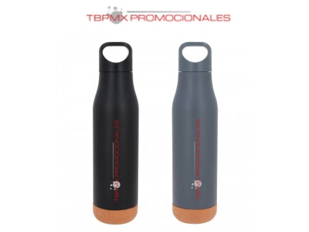 Termo acero inoxidable 500 ml doble pared rugoso base corcho asa gaf promocional