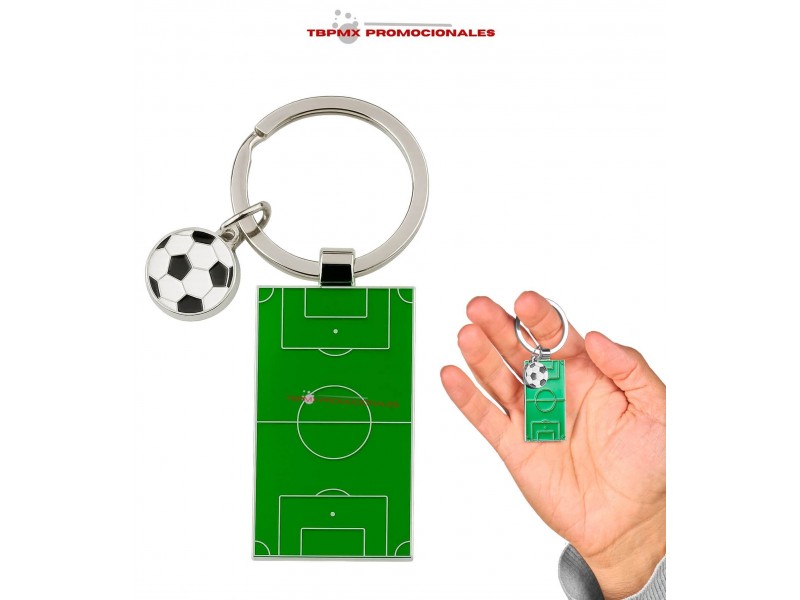 Llavero metalico forma de cancha de futbol soccer con balon promocional