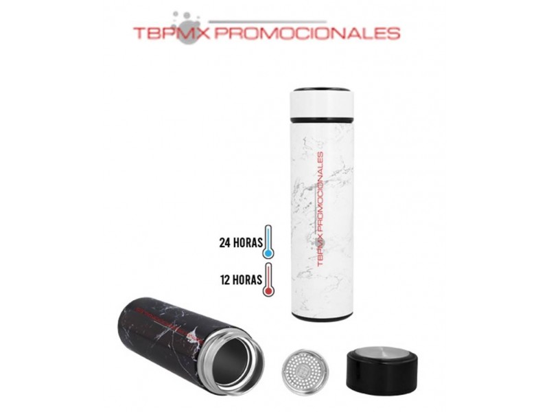 Termo acero inoxidable 500 ml doble pared tipo marmol colador marfil promocional