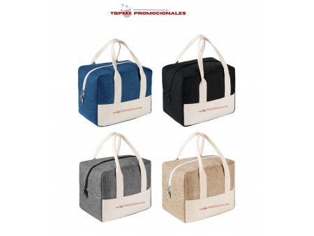 Lonchera termica metalizada algodon ecologico capacidad 6 latas leinen promocional