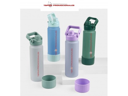 Termo acero inoxidable 720 ml doble pared tapa plastico asa plegable manga silicon sidney promocional