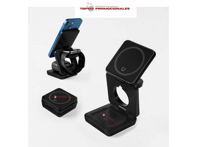Cargado inalambrico triple funcion 15 w qonex promocional