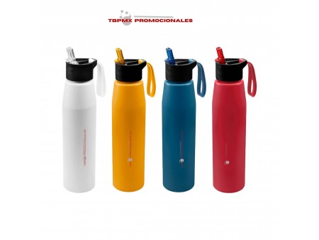 Cilindro anfora metalico 700 ml boquilla plegable popote de plastico asa silicon tondo promocional