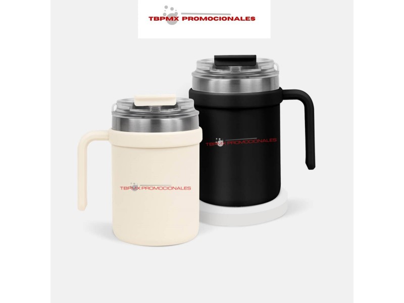 Taza termica acero inoxidable 500 ml doble pared mate tapa popote sorata promocional