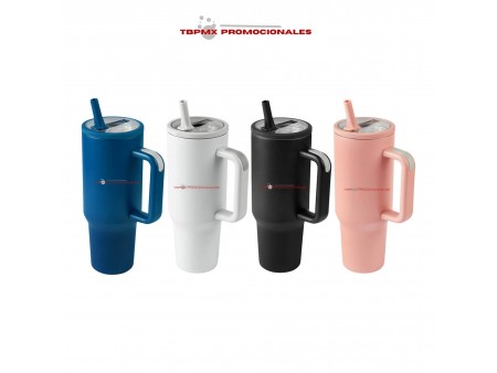 Termo tarro acero inoxidable 1200 ml doble pared tapa boquilla popote drima promocional