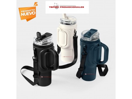 Termo acero inoxidable 900 ml doble pared tapa boquilla plegable asa con broches popote canada promocional