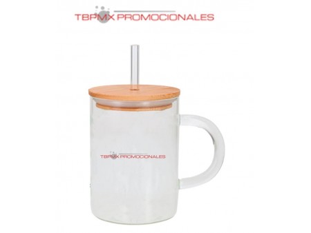 Tarro vidrio 350 ml tapa bambu popote berry promocional