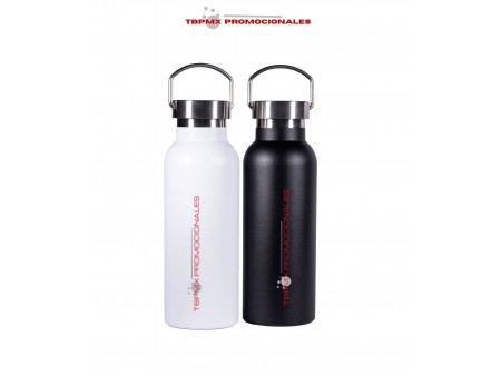 Termo botella acero inoxidable 500 ml doble pared tapa metalica asa promocional