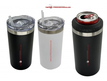 Termo vaso portalatas acero inoxidable 470 ml doble pared tapa promocional