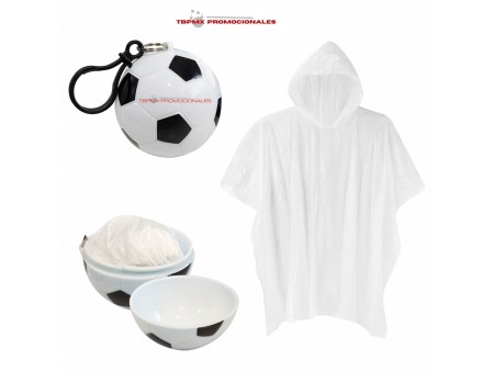 Impermeable estuche forma de balon futbol soccer con gancho rue promocional