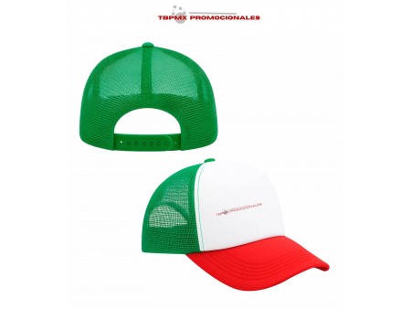Gorra 6 gajos tricolor malla poliester doug promocional