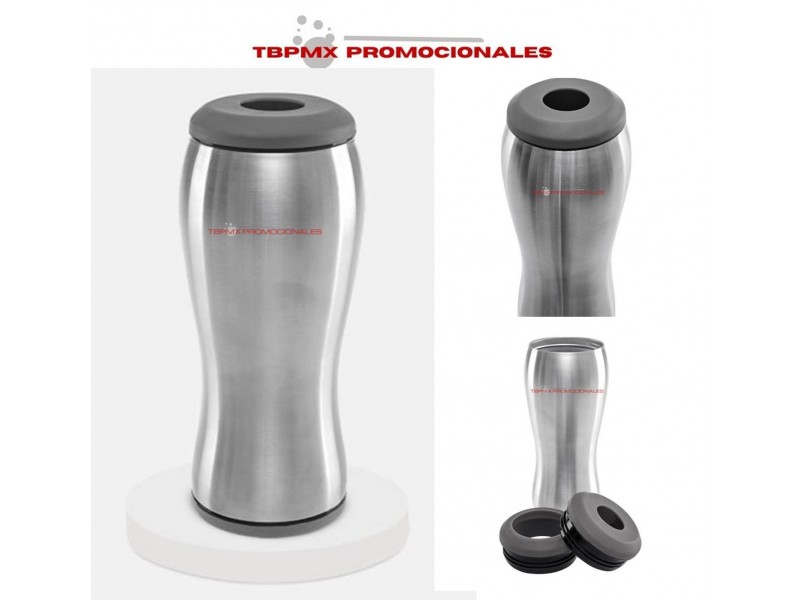 Termo porta latas o botella acero inoxidable 550 ml doble pared tapa intercambiable teramo promocional