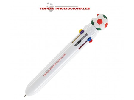 Boligrafo plastico multitintas balon soccer tricolor multi gol promocional