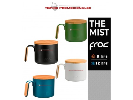 Taza termica acero inoxidable 350 ml doble pared tapa asa bambu the mist froc promocional