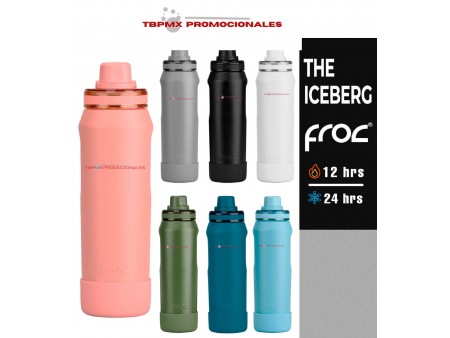 Termo acero inoxidable 750 ml doble pared base antiderrapante tapa rosca boquilla asa the iceberg froc promocional