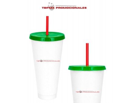 Vaso plástico 700 ml solido tricolor con tapa popote triton mexa promocional