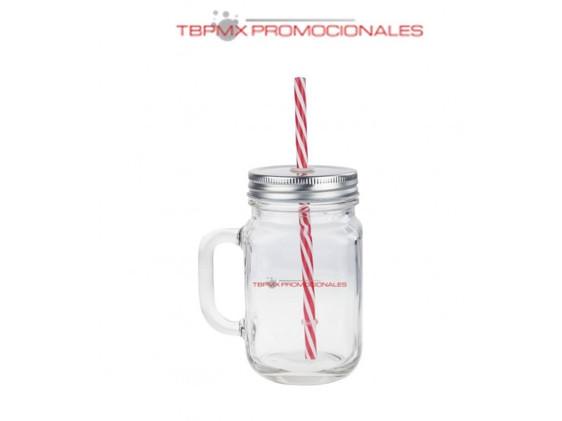 Tarro de vidrio 450 ml tapa metalica popote abelo promocional