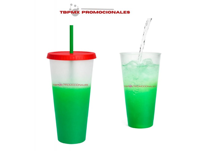 Vaso plastico 700 ml acabado frost degradado tapa popote cromatic mexa promocional