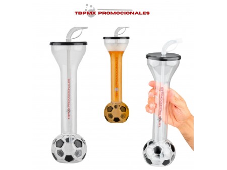 Yarda plástico 600 ml forma de balón soccer con tapa y popote yarda promocional