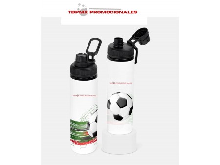 Cilindro anfora metálico 800 ml diseño balon tricolor asa mágico soccer promocional
