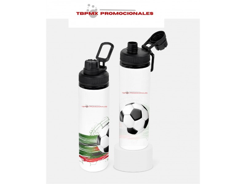 Cilindro anfora metálico 800 ml diseño balon tricolor asa mágico soccer promocional