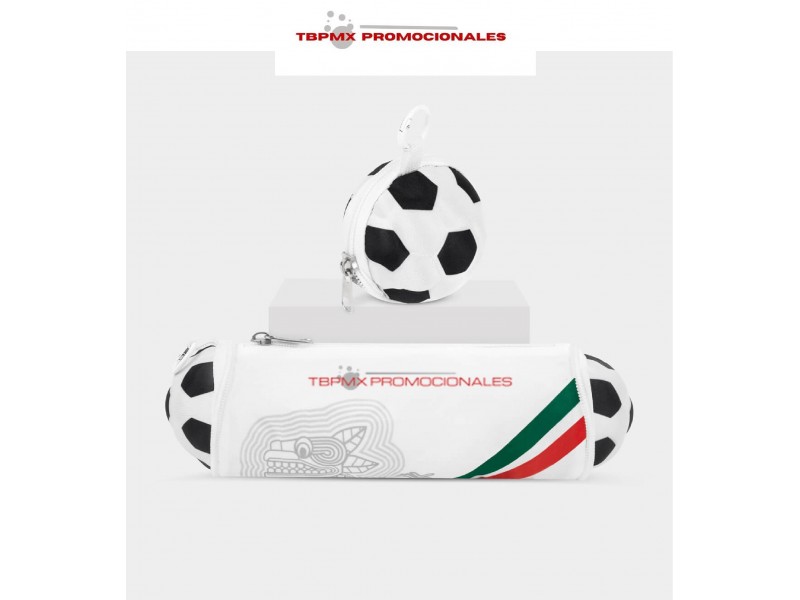 Estuche lapicera poliéster forma de balón soccer escolar México promocional