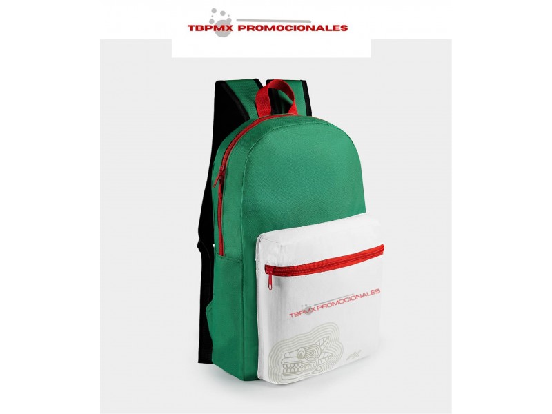 Mochila escolar deportiva poliéster trcolor distintivo nacional méxico promocional