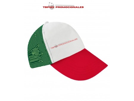Gorra 5 gajos poliéster ojillo metálicos tricolor méxico promocional