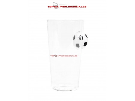 Vaso cervecero vidrio 500 ml figura de balón soccer promocional