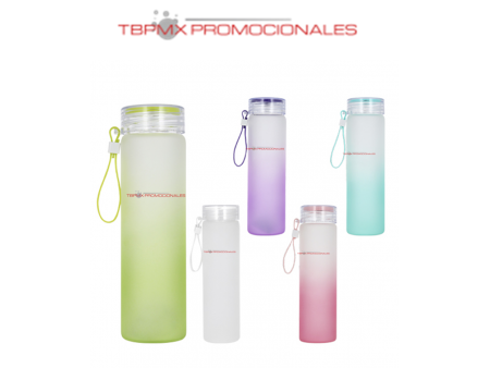 Botella de vidrio 320 ml tapa correa silicon santorini promocional