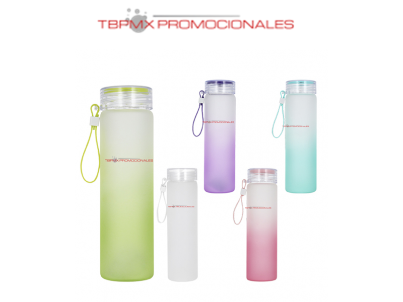 Botella de vidrio 320 ml tapa correa silicon santorini promocional