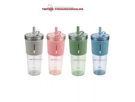 Vaso plástico 600 ml tapa plastico popote tapón silicon  manga silicon johor promocional