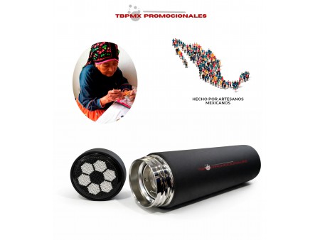 Termo acero inoxidable 500 ml doble pared infusor chaquira huichol tarazú fut promocional