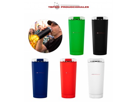 Vaso plástico 500 ml doble pared con trompeta con tapa seguro deslizable loudcup promocional