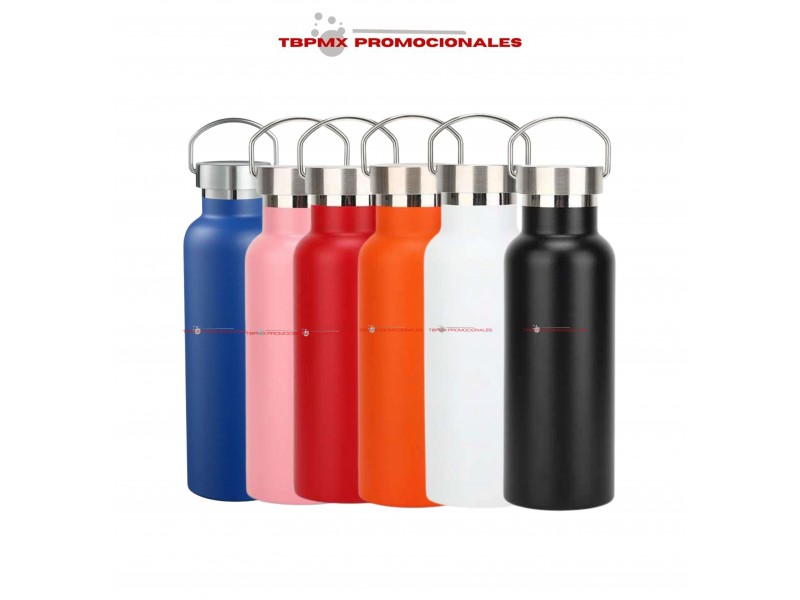 Termo botella acero inoxidable 500 ml doble pared tapa metalica asa promocional