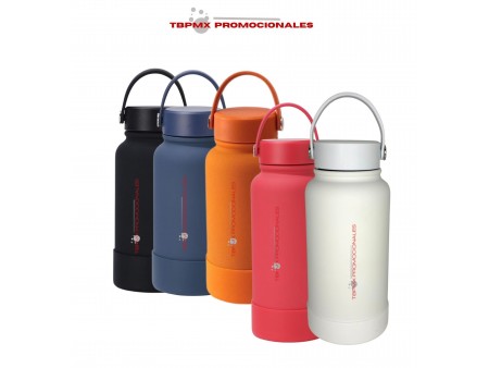 Termo acero inoxidable 800 ml doble pared acabado rubber con asa promocional