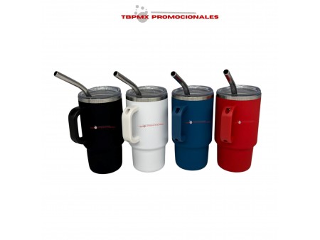 Mini tarro termo shot acero inoxidable 120 ml doble pared acabado rubber tapa  popote promocional