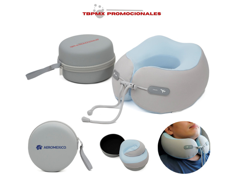 Almohada de viaje bicolor memory foam con estuche moony promocional