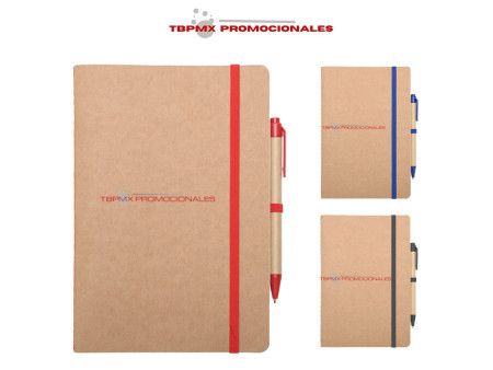 Libreta ecológica 60 hojas crema con boligrafo aulex promocional