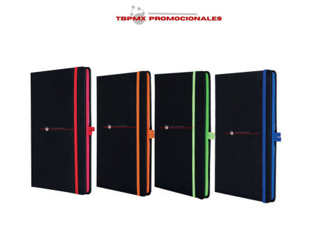 Libreta poliuretano para bitácora 80 hojas rayadas bordes color safari promocional