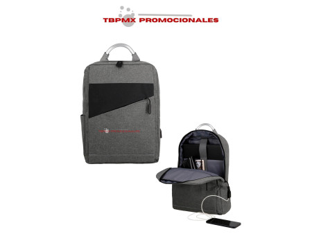 Mochila ejecutiva porta laptop entrada usb asa metálica bhak promocional