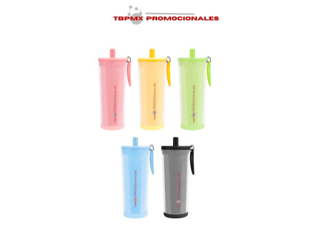 Vaso plástico 480 ml doble pared popote asa forma aro hunza promocional