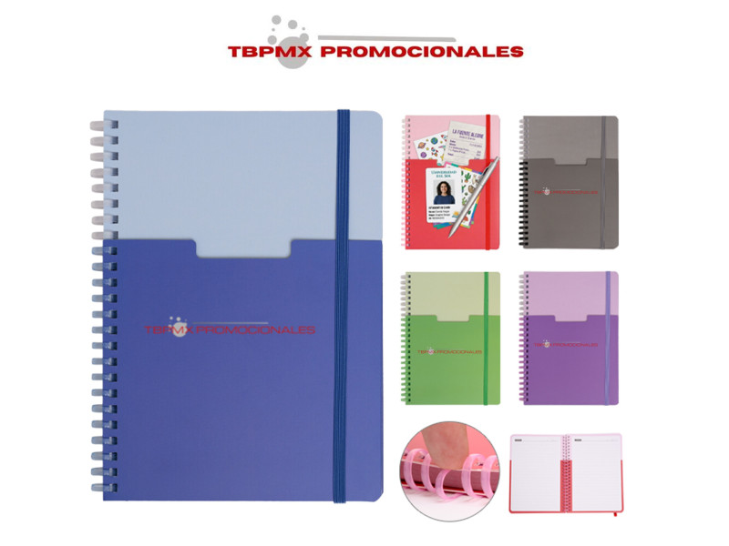 Libreta ecológica cartón semi flexible bolsillo frontal 100 hojas rayadas  con espiral plástico lego promocional