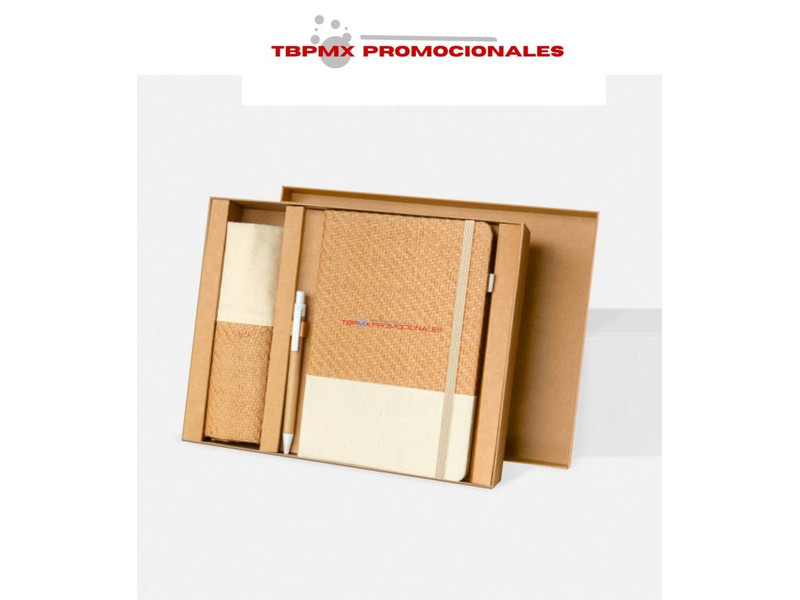 Set de regalo ecológico libreta bolígrafo bolsa de algodón estilo tote bioset promocional