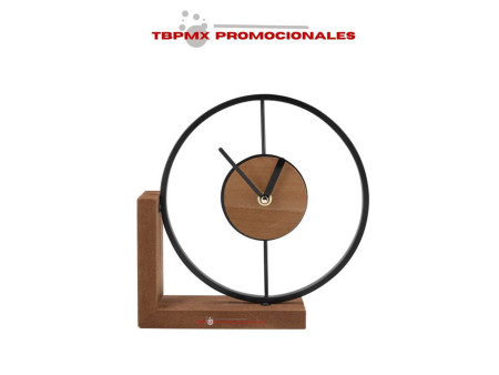 Reloj de mesa diseño industrial base madera estructura metálica ocel promocional