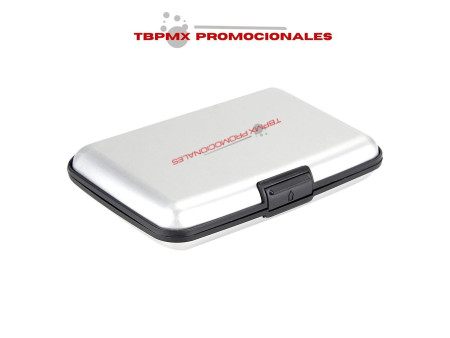 Tarjetero de aluminio sistema anti robo save promocional
